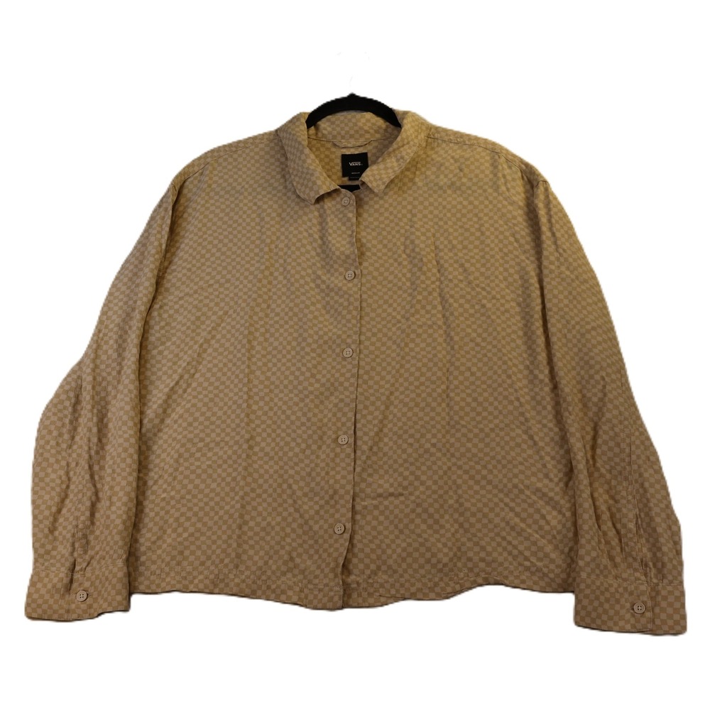 Vans Womens Medium Button Down Shirt Khaki Checkerboard Long Sleeve VN000A5P2N1